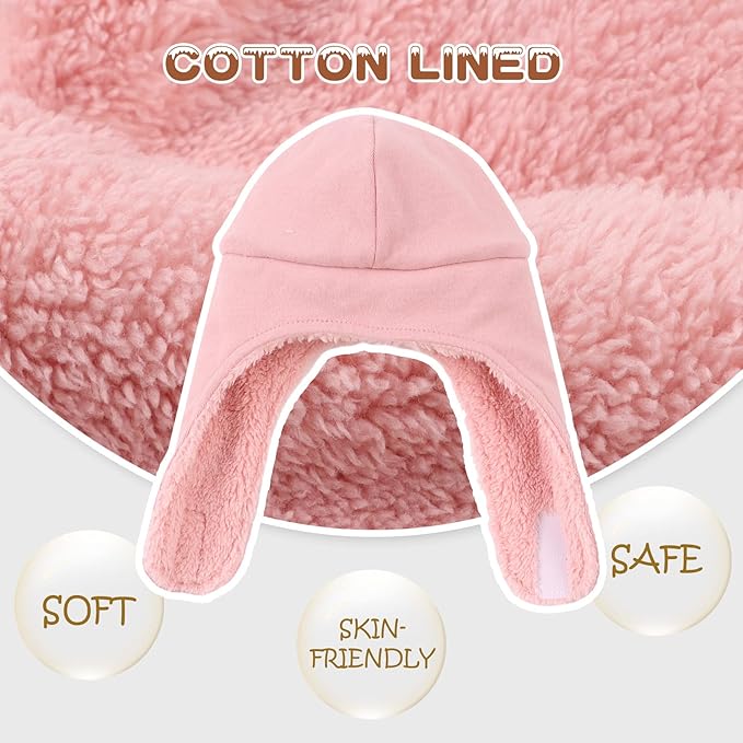 Bear Baby Winter Hat Toddler Earflap Beanie Unisex Infant Snow Cap Warm Fleece Kids Trapper Hats for Girls Boys 0-36M