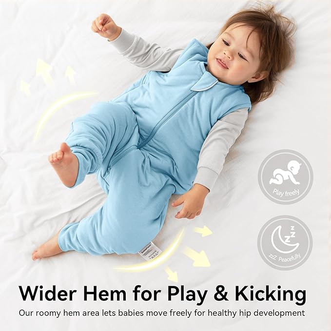 Rayon Made From Bamboo Sleep Sack 6-12 Months 0.5 Tog Ultra Soft Summer Toddler Sleep Sack with Feet 2-Way Zipper Lightweight Baby Sleeping Bag with Legs Thin Baby Wearable Blanket-Blue