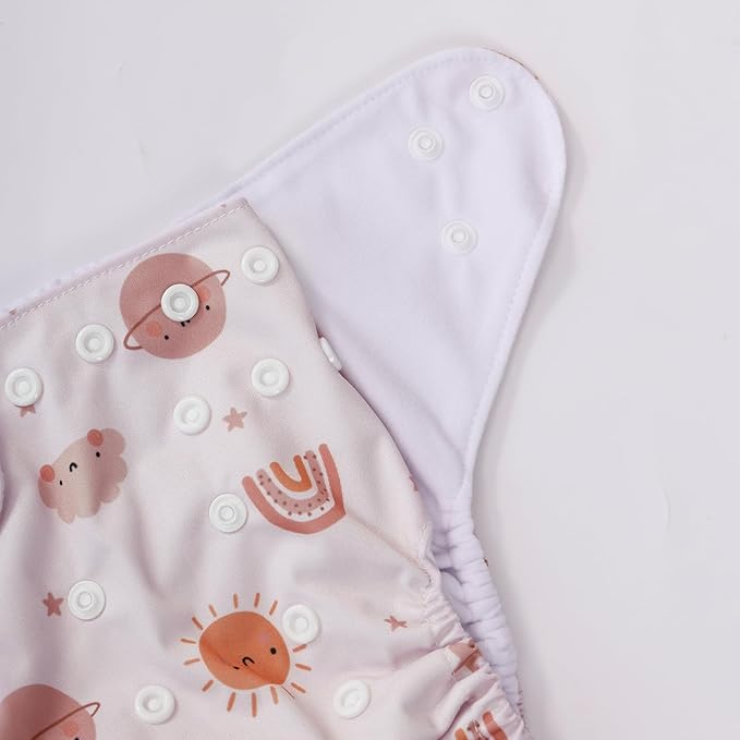 12 Set Reusable Adjustable Cloth Diapers for Newborn to 0-3 Years,One Size Washable Pocket Nappy Covers for Baby Girl and Boy,6 Pack Cloth Diapers+6pcs Microfiber Inserts(Pink)