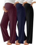 Neer 3 Pack Women's Maternity Pants Over The Belly Loose Pregnancy Pants Stretchy Lounge Wide Leg Trousers with Pockets