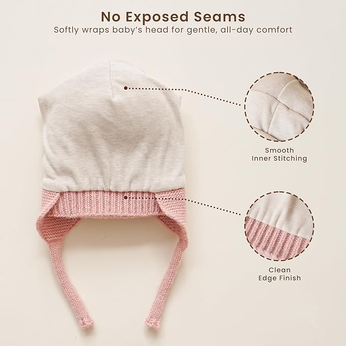 Konssy 2 Pack Baby Winter Hat with Earflaps, Warm Knit Beanie, Cozy Baby Hat for Boys & Girls 0–6 Months