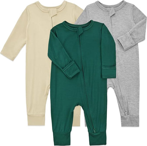 Aablexema Baby Footless Pajamas Rayon 3pcs Unisex Infant Zipper Romper with Mitten Cuffs Sleep Play PJs