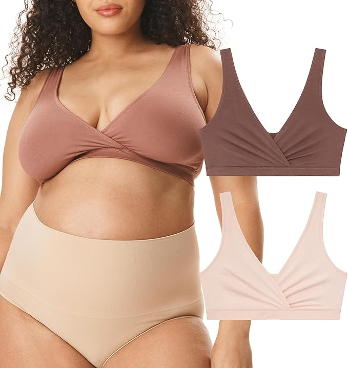 Motherhood Maternity Womens Soft Cotton Spandex Wrap Front Maternity & Nursing Sleep Bralette Bra S-3x