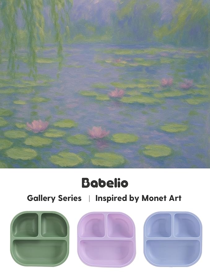BABELIO Powerful Suction Plates for Baby & Toddler, 100% Food Grade Silicone, Divided, BPA Free, Microwave & Dishwasher Safe