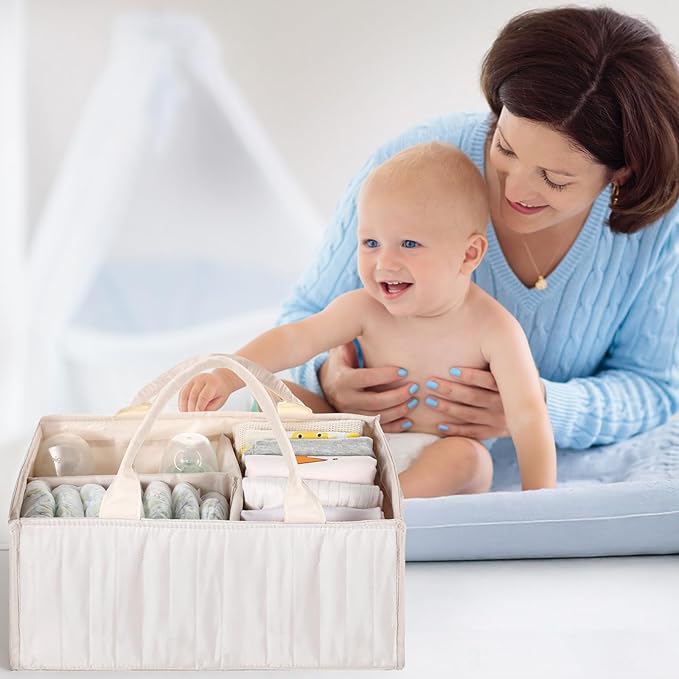 Ripeng 2 Pcs Large Baby Diaper Caddy Organizer with Handle, Babies Stylish Storage Basket for Newborn Nursery Newly Married Essentials and Diaper Caddy, Wedding Gift for Baby Shower and Car Storage