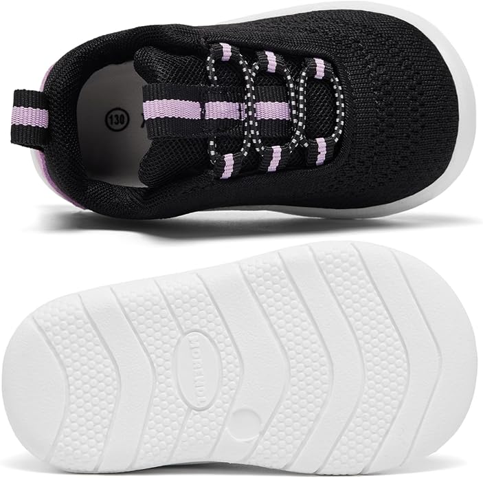 MORENDL Toddler Slip On Sneakers Baby Walking Shoes Non-Slip Breathable Unisex Pink Mesh Lace-Up Athletic Sneakers Infant Running Shoes