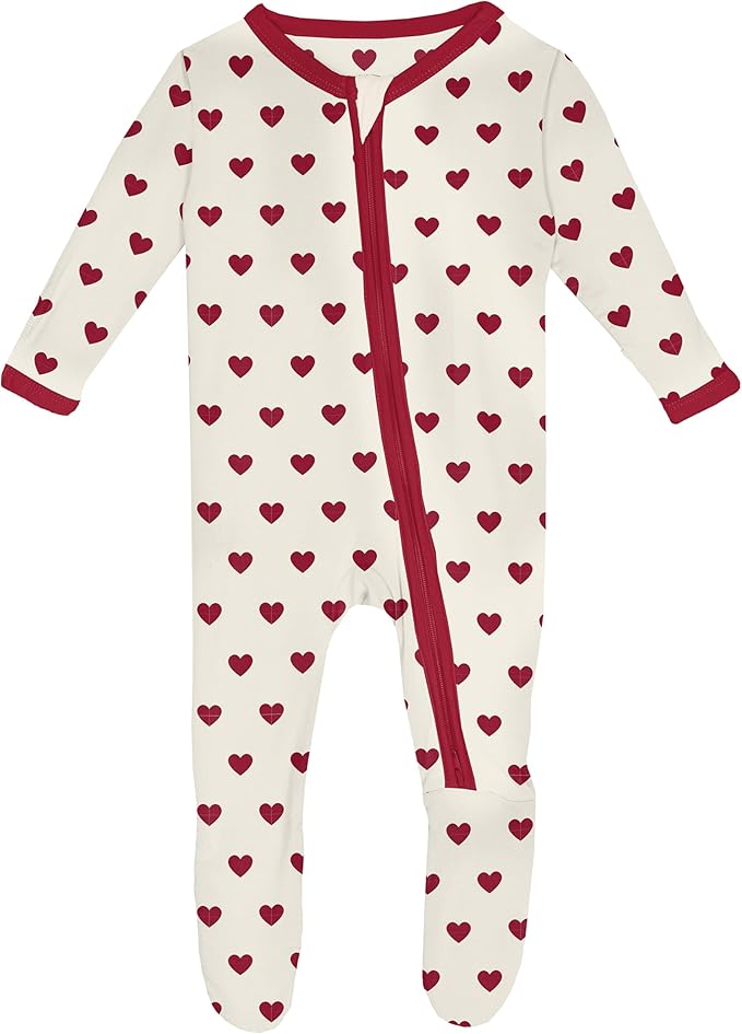 KicKee Full of Hearts Footie with Zipper, One Piece Boy or Girl Baby Clothes