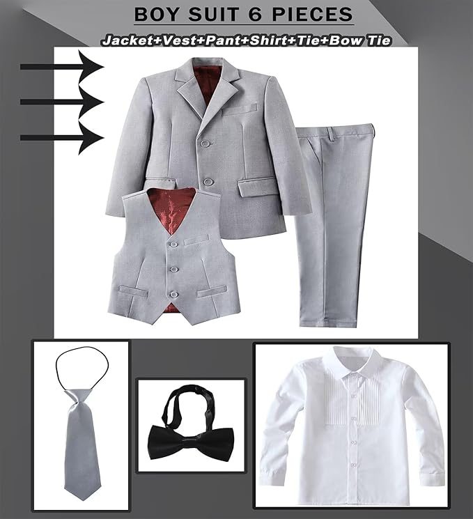 Boys Suit Set Slim Fit Kids Formal Suits Toddler Tuxedo Wedding Prom Classic Suits for Boy Teen Black Blue Dress Outfit