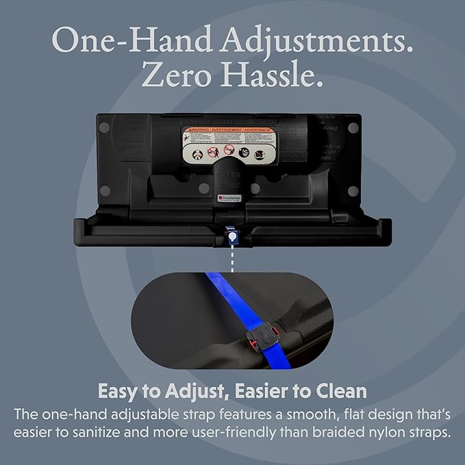 Foundations Classic Horizontal Wall-Mounted Baby Changing Station for Commercial Restrooms, Includes One Handed Adjustable Safety Strap & Liner Dispenser, Black (100-EH-02)