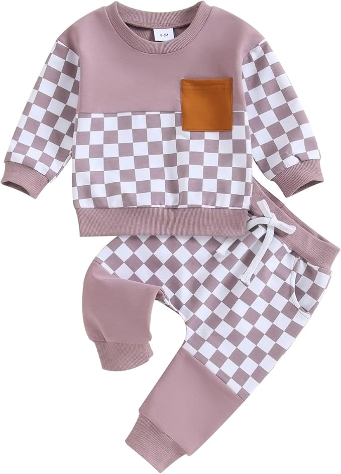 Fernvia Toddler Baby Girl Clothes 3 6 9 12 18 24 Months Fall Outfits Solid Long Sleeve Sweatshirt Tops + Pants Set