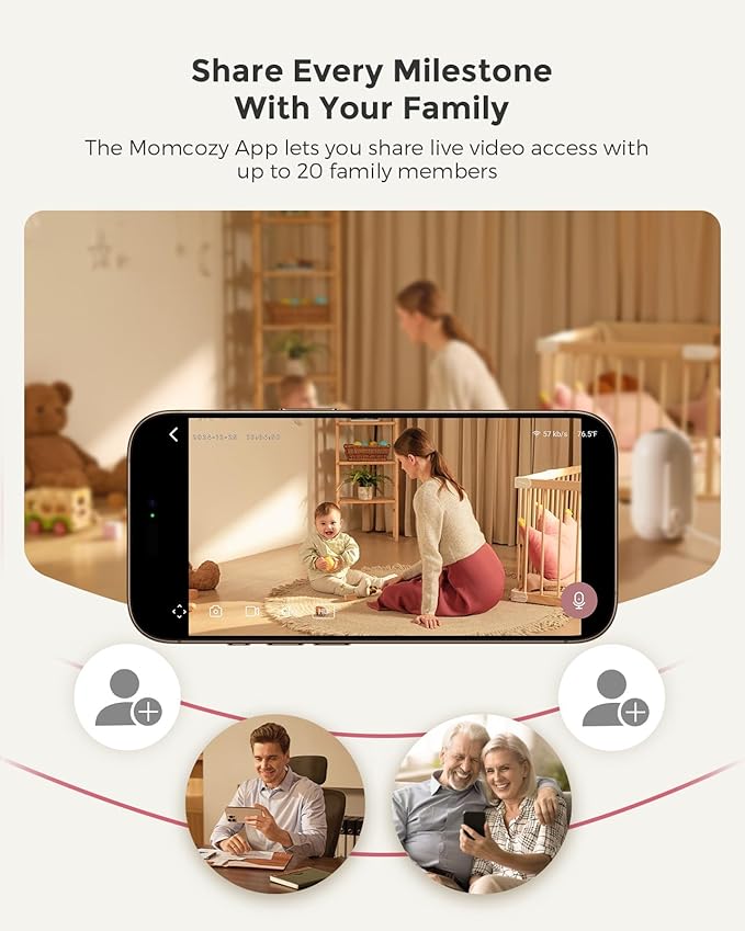 Momcozy BM04 Smart WiFi Baby Monitor with 2 Cameras, 5'' 1080P Split Screen Video Baby Monitor with Camera and Audio, Clear Night Vision, 5000mAh Battery, 2-Way Audio