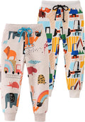 HUAER& Baby Boy's Jogger Pants Dinosaur Car Animal Print Drawstring Elastic Sweatpants 2-Pack