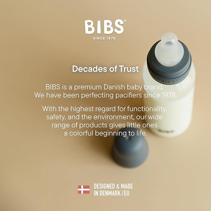 BIBS Baby Bottle 9 oz / 270 ml Silicone Nipple - Anti-Colic, BPA-Free, Round Nipple, Medium Flow, Lightweight & Easy to Clean, Suitable for Newborns 0+ Years - Baby Blue