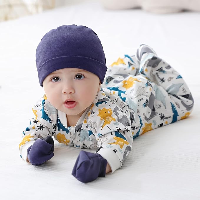 Baby Hat and Mittens Set Newborn Baby Hats Caps for Baby Boys Girls 0-6 Months 100% Cotton