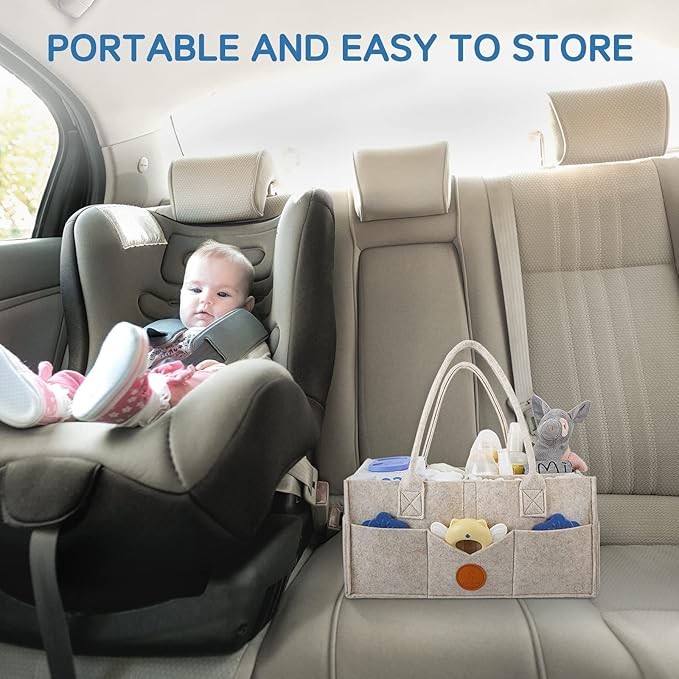 Maliton Baby Diaper Caddy Organizer for Changing Table, Nursery Storage Bin Basket with Handle, Felt Diaper Organizer Suitable for Indoor Outdoor (Khaki)