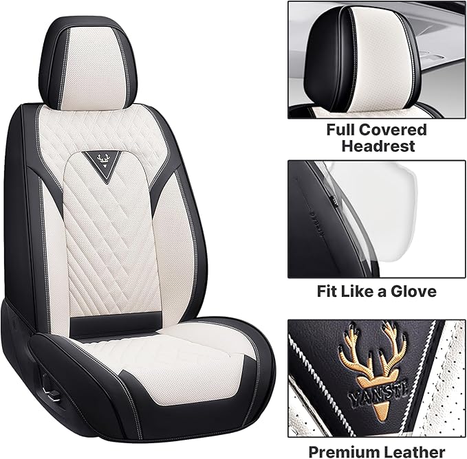 Car Seat Covers,Waterproof Faux Leather Automotive Comfortable Seat Covers Full Set for Cars SUV Truck Sedan,Universal Anti-Slip Seat Protector Breathable Seat Cover (5 Seat,Black&White)