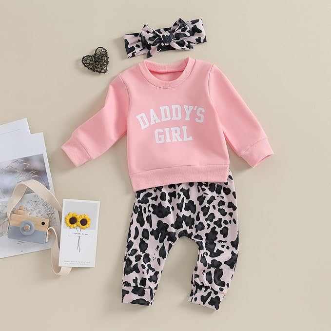 3Pcs Baby Girl Outfits Daisy Sweatshirt + Pants + Headband Infant Fall Winter Clothes