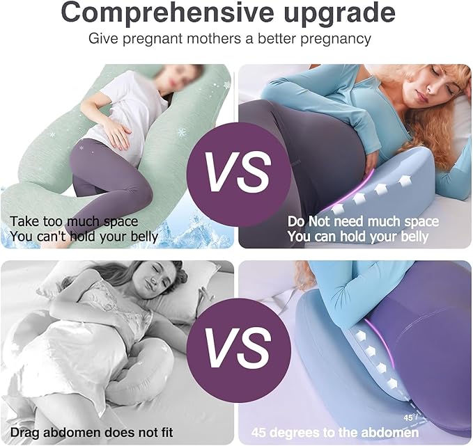 Pregnancy Pillows for Sleeping, Upgraded Memory Foam Maternity Pillow, Pregnancy Wedge Pillow for Pregnant Women with Cooling Removable, Washable Cover, Support for Belly,Back (Blue)