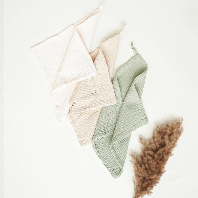 Konssy Baby Muslin Washcloths 7-Pack, 100% Cotton Baby Bath Washcloths, Soft & Absorbent Wash Cloths and Burp Cloths for Newborn Kids Girls & Boys, 11x11 inches