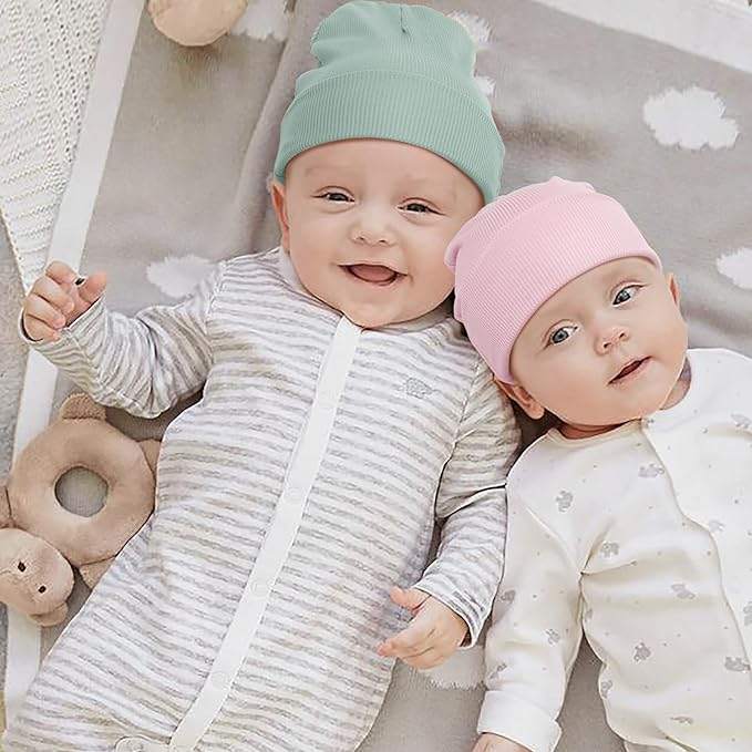 DRESHOW BQUBO 6 Pack Baby Newborn Hats Set for Unisex Infant Newborn Toddler Soft Beanie Hat for Boys Girls 0-24 Months