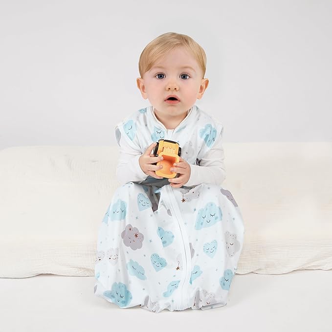3 Pack Baby Sleep Sack 0-6 Months 100% Rayon Cotton Baby Sleeping Bag 2-Way Zipper Toddler Wearable Blankets Comfy Stretchy Lightweight TOG 0.3 （Purple&Clouds&Starry Sky）
