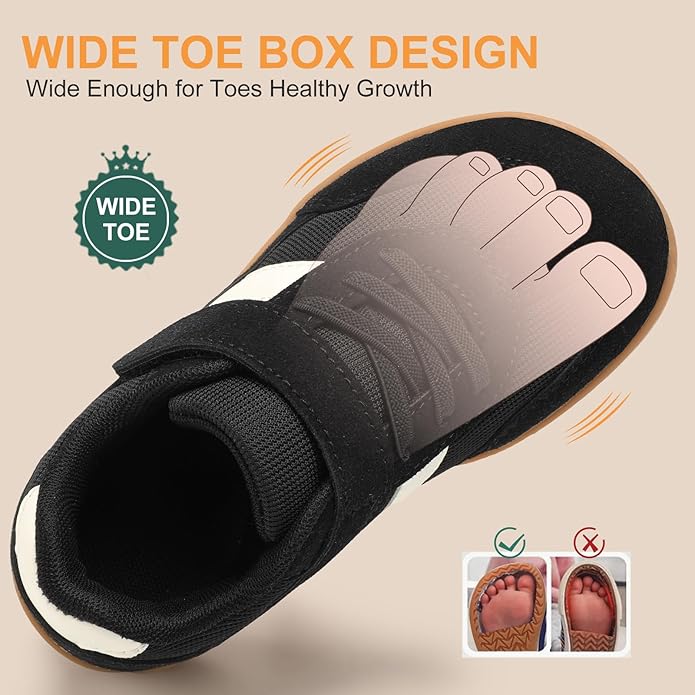 Toddler Wide Toe Box Shoes Zero Drop Minimalist Sneakers for Toddler/Little Kid Barefoot Slip on Tennis Shoes for Kids Boys Girls