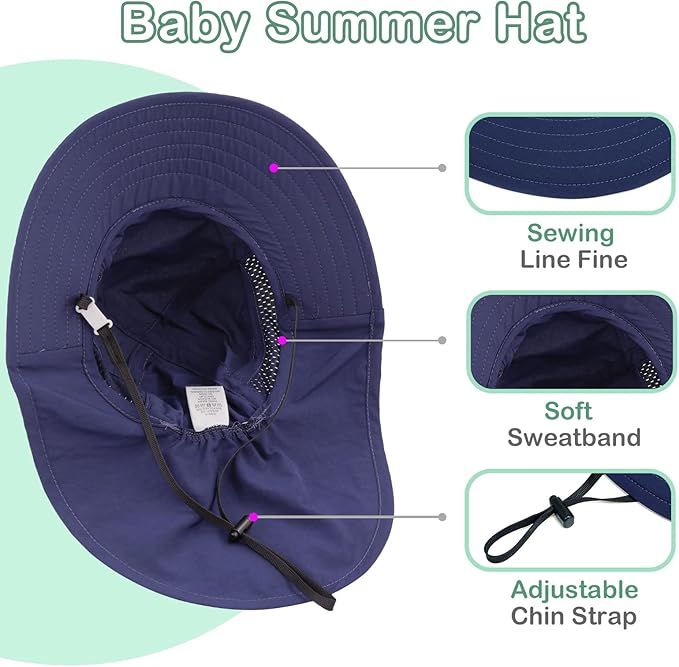 XIAOHAWANG Girls Sun Hat Baby Beach Hats Boys UPF 50+ Kids Summer Protection Cap Toddler Breathable Caps Wide Brim Neck Flap