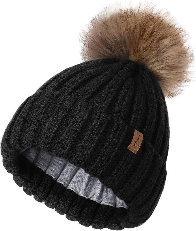 FURTALK Kids Winter Hat Toddler Knitted Beanie with Faux Fur Pom Poms for Baby Girls Boys