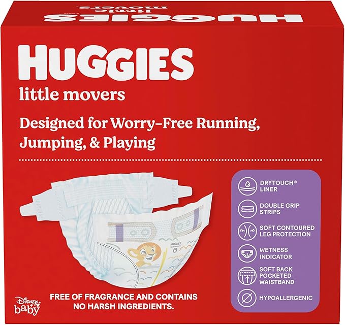 Huggies Size 6 Diapers, Little Movers Baby Diapers, Size 6 (35+ lbs), 44 Count
