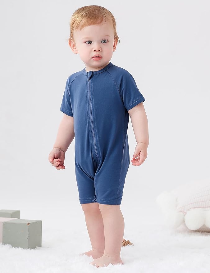 JunNeng 2 Pack Footless Long/Short Sleeve Baby Romper with Zipper Cotton Infant Sleepwear