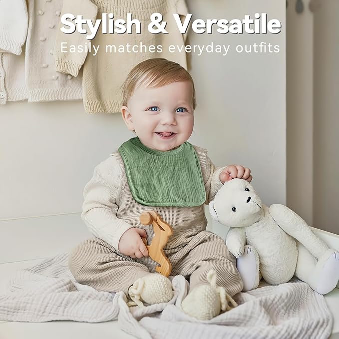 Muslin Baby Bibs for Unisex Boys Girls, Cotton Drool Bibs, Adjustable Newborn Bibs for Drooling and Teething