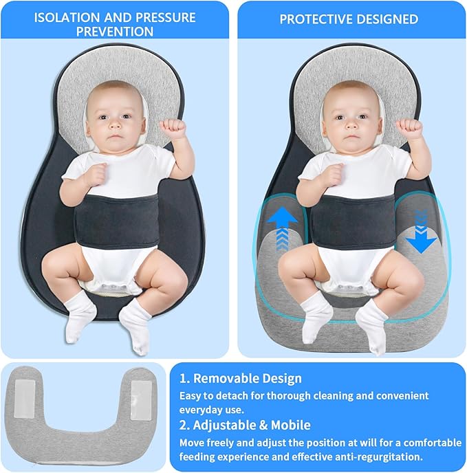 2025 Upgraded Removable Rest Nest Baby Bed Acid Reflux with Strap,Keesley Rest Nest Baby Pillow for Comfortable & Feeding Support