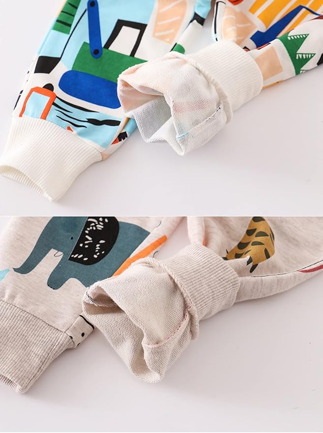 HUAER& Baby Boy's Jogger Pants Dinosaur Car Animal Print Drawstring Elastic Sweatpants 2-Pack