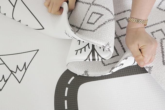 Baby Care Play Mat (Medium, Nordic Trails - Tribal) 73’’ x 49’’ Original One-Piece Reversible Rollable Waterproof Firm PVC Play Mat for Infants, Babies, Toddler, and Kids