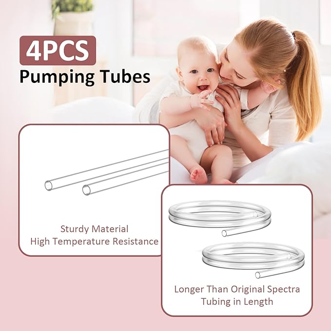 Pump Parts Compatible with Spectra S1/S2/9 Plus Breastpump, 4 Set Replacement Parts for Spectra Include 24mm Flange,Duckbill Valve,Backflow Protector,Tube,Bottle, Not Original Spectra S2 Accessories