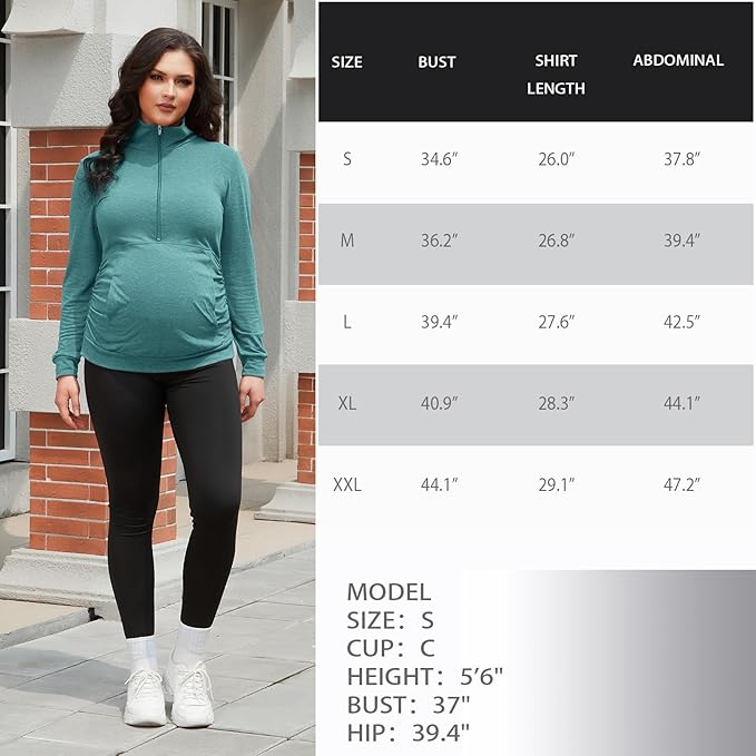 GINKANA Maternity Women's Long Sleeve Shirt Half Zipper Lapel Lightweight Casual Maternity Pullover with Pockets
