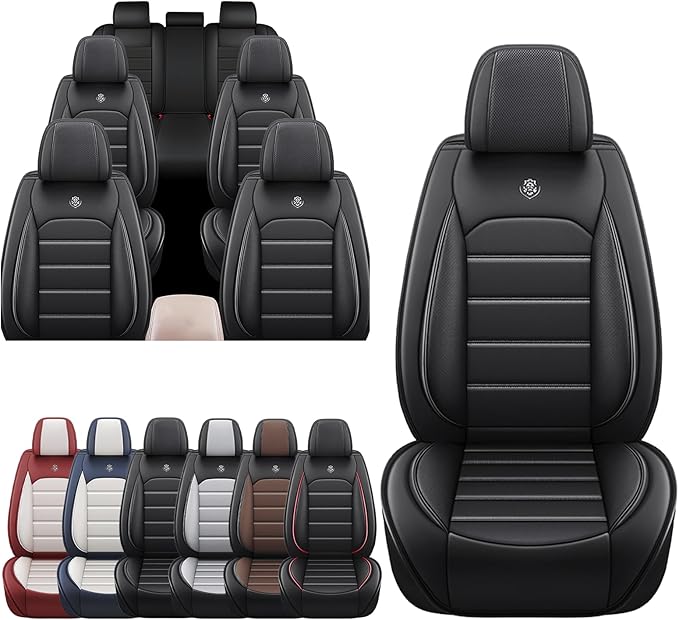 JOJ Car Seat Cover Fit for Toyota Highlander 2001-2025,7 Seat Car Seat Cover,No-Slip Waterproof Breathable Faux Leather Automotive Seat Covers Auto Interior Covers,Full Set,Black