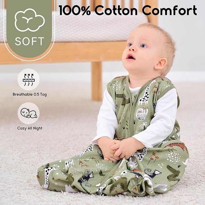 Yoofoss Baby Sleep Sack 12-18 Months 0.5 Tog Wearable Blanket for Baby, 3 Pack 100% Organic Cotton Infant Toddler Sleeping Sack 2-Way Zipper Lightweight Sleep Sack