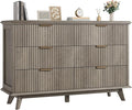 QUW Fluted Dresser for Bedroom with 6 Drawers, 47.2" Wide Modern Chest of Drawers with Metal Handle, Wooden Dresser TV Stand and Closet Clothes Storage Organizer for Living Room, Hallway, Grey