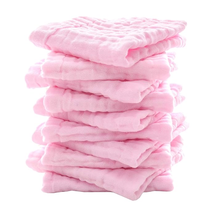 MUKIN Baby Washcloths - Natural Cotton Baby Wipes - Soft Newborn Face Towel for Sensitive Skin - 10 Pack, 12x12 inches