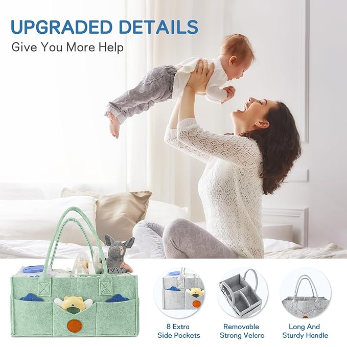 Maliton Baby Diaper Caddy, Nursery Storage Bin & Car Organizer with Handle, Large Felt Bag for Newborn essentials Boy or Girl, Changing Table Organizer for Baby Stuff, 15" x 9" x 7"Baby Shower Basket