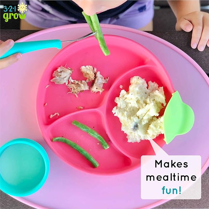Silicone Easy Scoop & Hold Plate Set - Baby and Toddler Training Plates with Clip-On Rims for Easy Scooping, Self-Feeding and Baby Led Weaning, 6+ months (Plum)