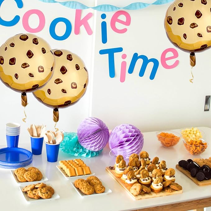 Chocolate Chip Cookie Balloons– Milk and Cookies Party Decorations for 1st Birthday, Cookie Themed Birthday Party Supplies 4 Pack
