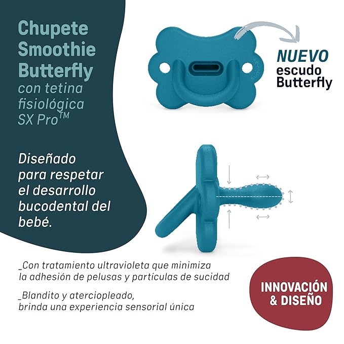 Color Essence SX PRO Silicone Butterfly Baby Pacifier 1Pk, Made with 100% Soft Silicone, Baby Essentials Perfect for Breastfeeding Babies, Designed in Spain, 0-6 Mths, Irish Cream