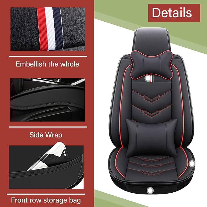 Leather Car Seat Covers Fit for LR LR4 2009-2016, 5 Seater Waterproof and Wear-Resistant Seat Cover Interior Accessories(Full Set with Pillow,Black&Red)