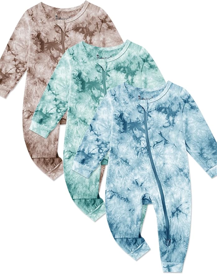 Jimonda Baby Girls Boys Footless Pajamas,Rayon From Bamboo Pjs 2 Way Zipper Long Sleeve Soft Sleeper,Infant Tie-dye Romper
