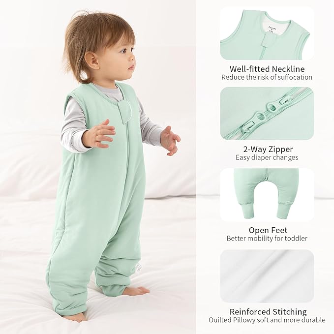 Rayon Made From Bamboo Sleep Sack 3t-4t 0.5 Tog Ultra Soft Summer Toddler Sleep Sack 36-48 Months with Feet 2-Way Zipper Lightweight Sleeping Bag Baby Wearable Blanket (2 Pack)-Green & Blue