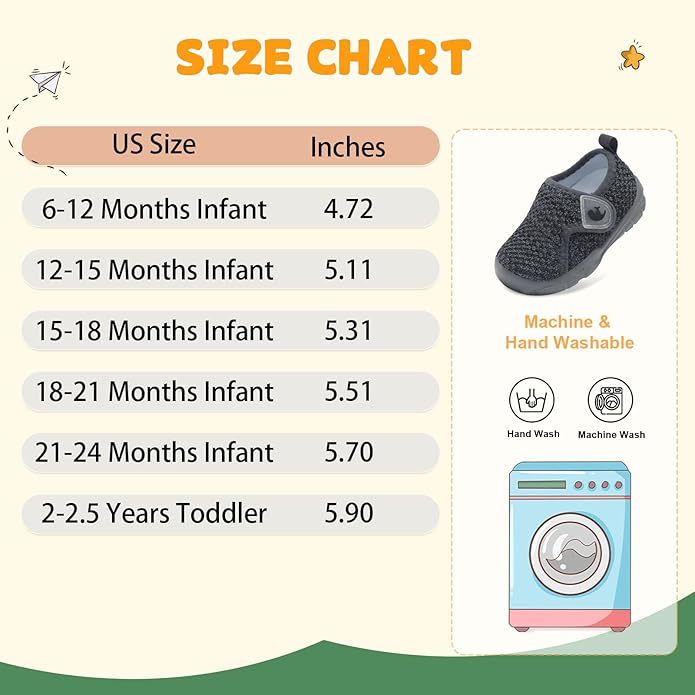 FEETCITY Baby Shoes Boys Girls First Walking Shoes Infant Sneakers Lightweight Slip On Shoe