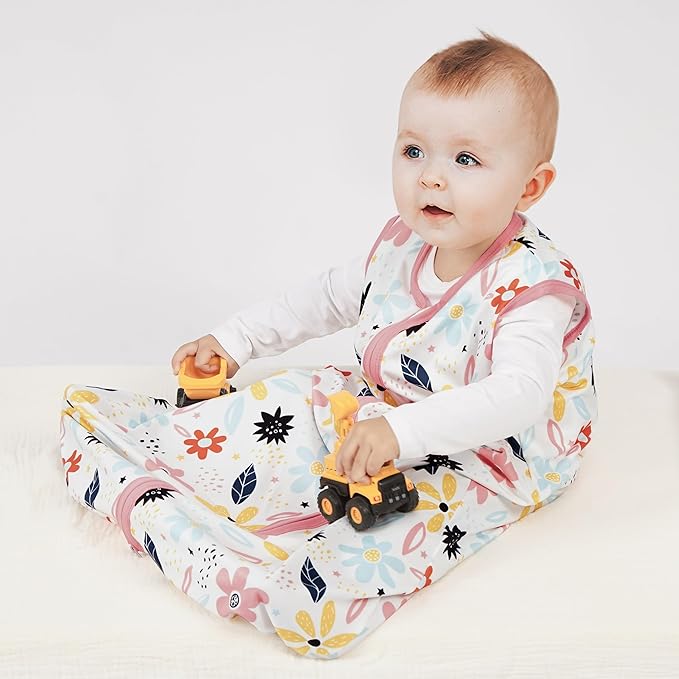 3 Pack Baby Sleep Sack 0-6 Months 100% Rayon Cotton Baby Sleeping Bag 2-Way Zipper Toddler Wearable Blankets Comfy Stretchy Lightweight TOG 0.3 （Heart&Pink&Floral）
