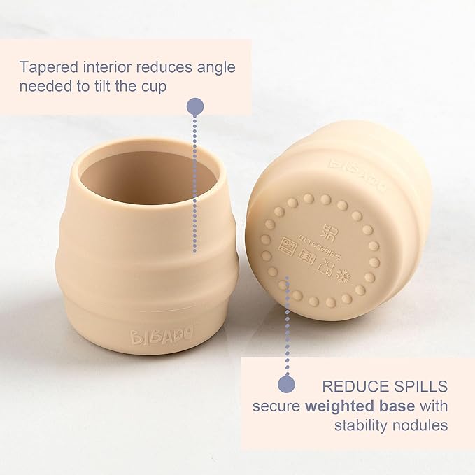 BIBaDO - Sippit Silicone Baby Cup, Fawn (2-Pack) - Open Training Silicone Cups - Soft, Non Slip Grip, Weighted Base - Durable, Dishwasher Safe, BPA Free - Toddler Cups - Baby Essentials - 6 Months+